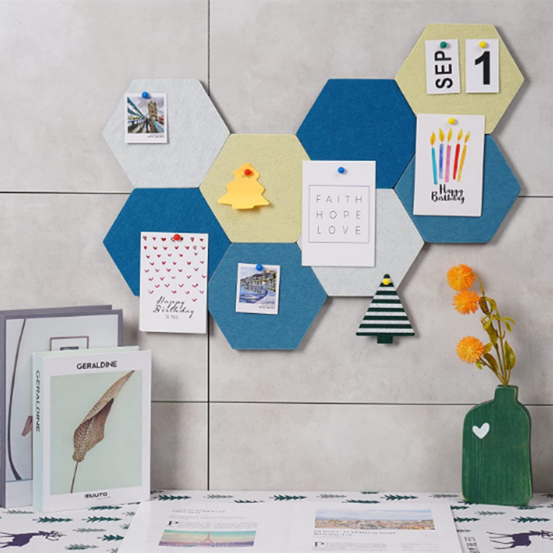 6 Pcs Hexagon Felt Wall Tiles, Self Adhesive Cork Board Large